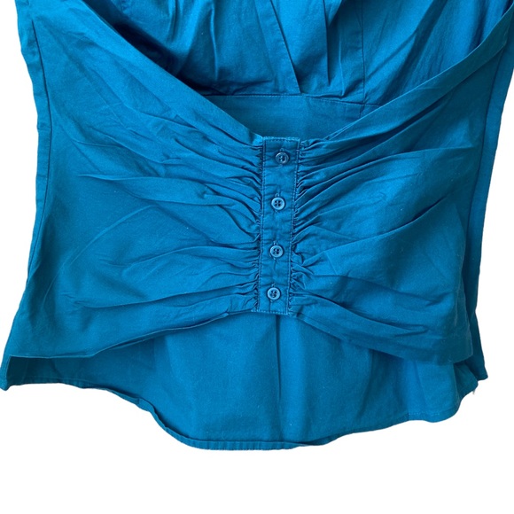 MODA INTERNATIONAL BLUE/GREEN CORSET LIKE, SHORT SLEEVES TOP, V-Neck SIZE 2 - Picture 4 of 7